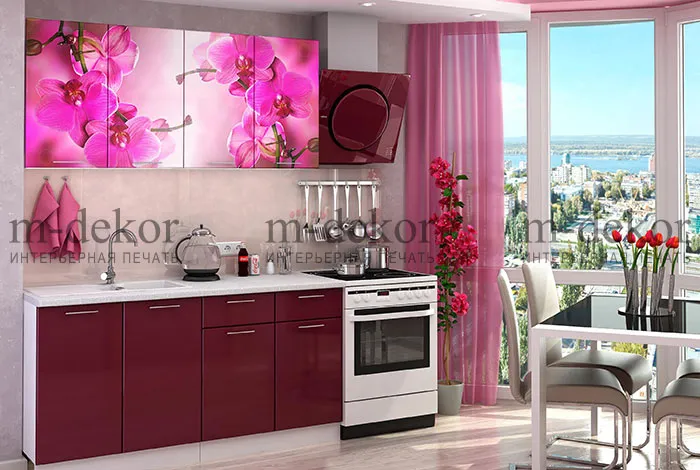 Стеклянные фасады для кухни Пурпурные орхидеи